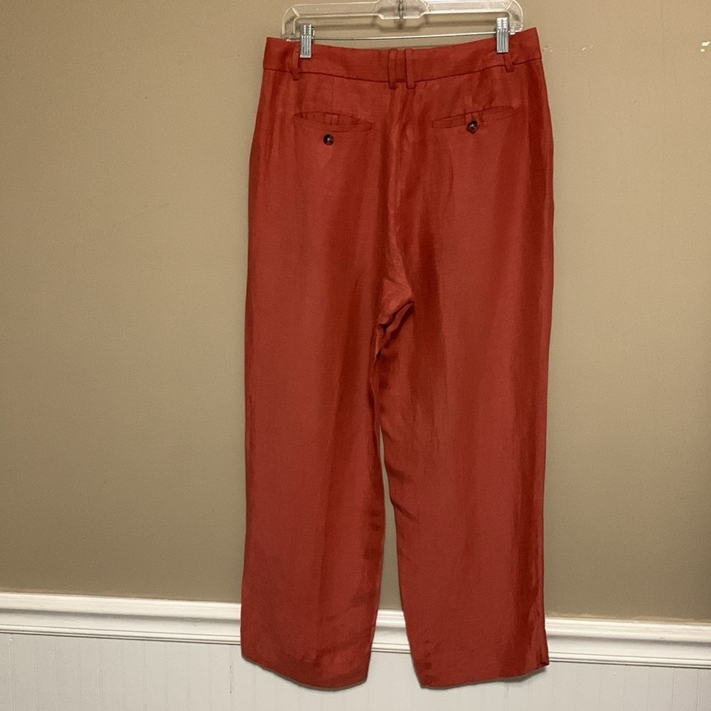 J. Crew Women’s Linen Blend Terracotta Size 10 Pleated Trousers Office Quiet - Picture 2 of 12